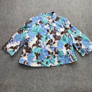 Kim Rogers Jacket Womens Large Floral Linen Blazer‎ Multicolor Cottagecore